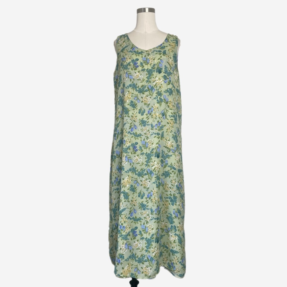 Vintage Y2K Studio Ease Sage green floral column sack midi dress tie back L/XL - Picture 3 of 11
